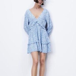 Zara Layers Animal Print Mini Dress Blue/White Size Large